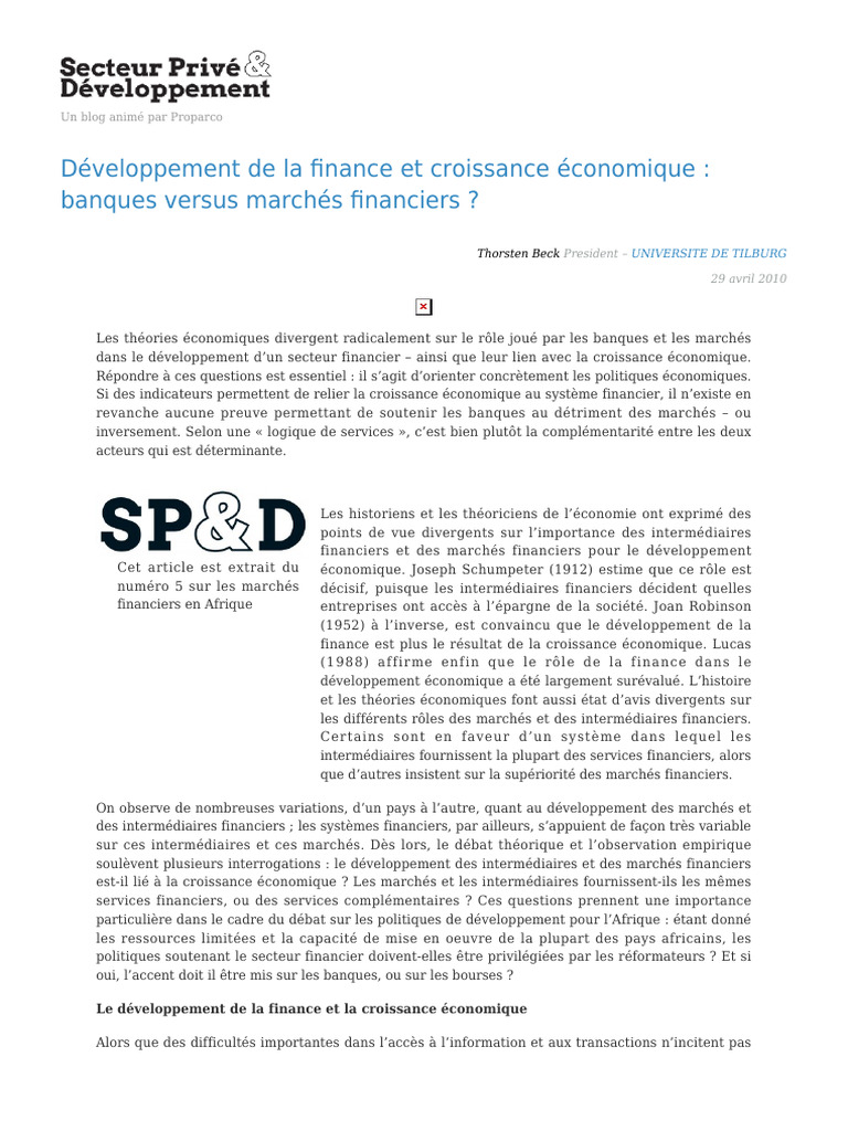 Banques et marchés : impact sur la croissance | PDF | Affaires ...