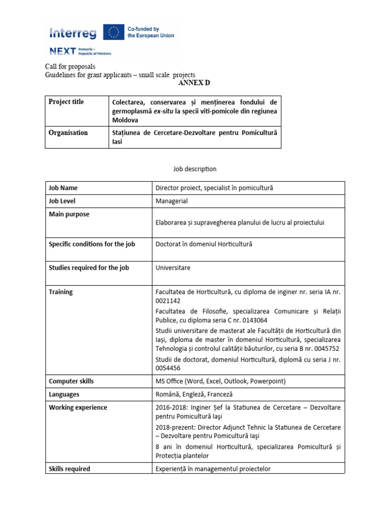 Annex D Job Description Template 7 PDF