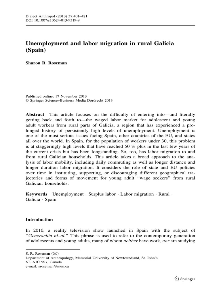 Roseman - 2013 - Unemployment and Labor Migration in Rural Galicia ...