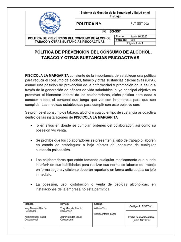 PLT - SST - 002 Alcohol Tabaco | PDF