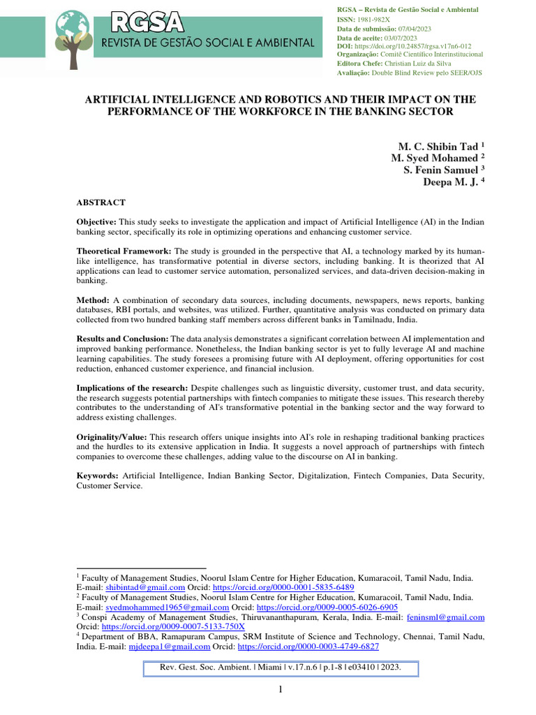 AI's Impact on Indian Banking Sector | PDF | Coefficient Of ...