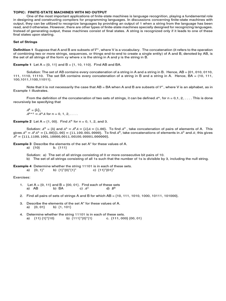 Finite State Machines With No Output | PDF