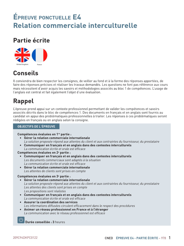 209C94DKPC0122 PrepaE4 Ecrit Sujet | PDF | Affaires