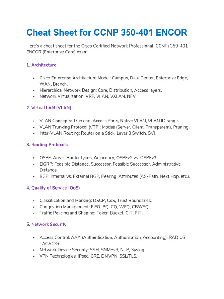 Cheat Sheet For CCNP 350-401 | PDF
