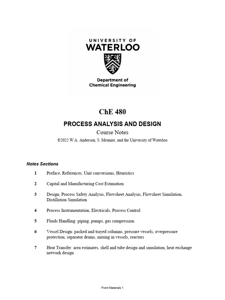 ChE 480 Course Notes 2023 | PDF