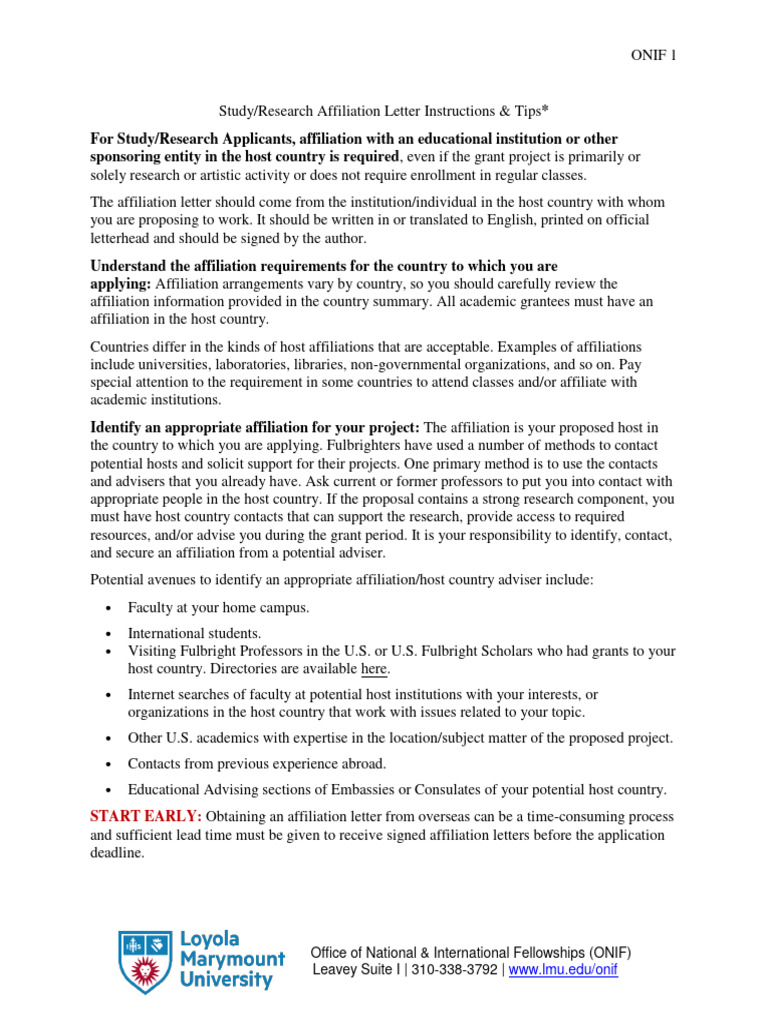 Fulbright Affiliation Letter Guidelines | PDF | Career & Growth