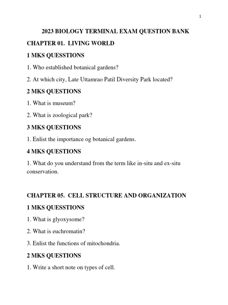 2023 Biology Terminal Exam Question Bank 124001 PDF Cell (Biology) Digestion