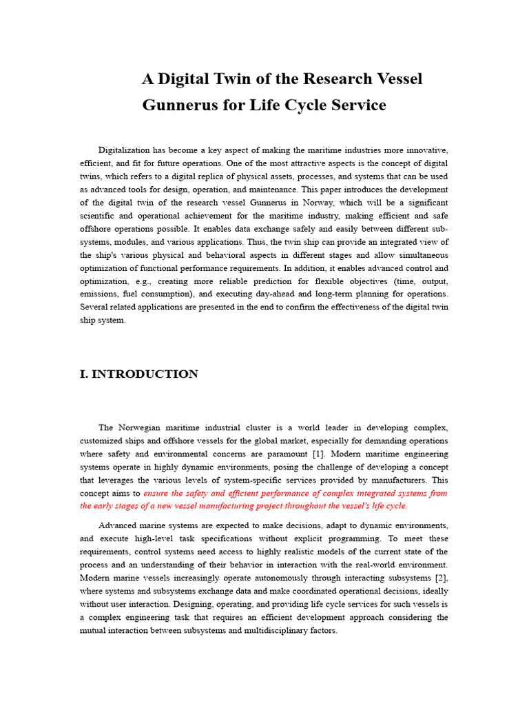 Digital Twin for Gunnerus Vessel Lifecycle | PDF