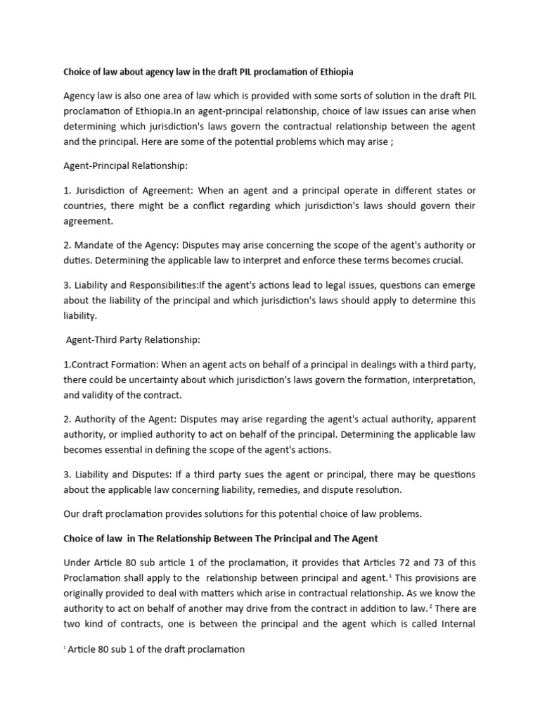 Agency Law in Ethiopia's Draft PIL Proclamation | PDF | Law Of Agency ...