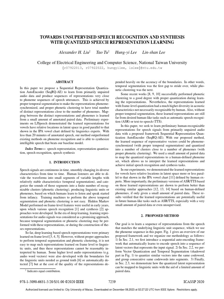 Towards Unsupervised Speech Recognition and Synthesis With Quantized ...