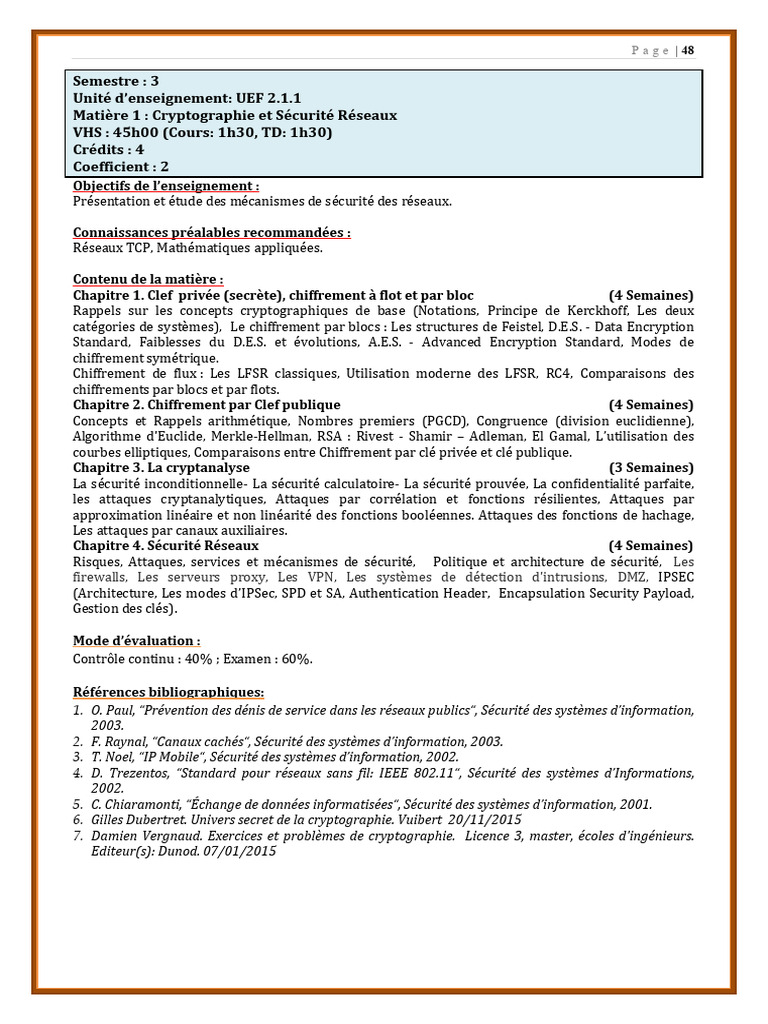 Cours de Cryptographie et Sécurité Informatique | PDF | Public-key ...