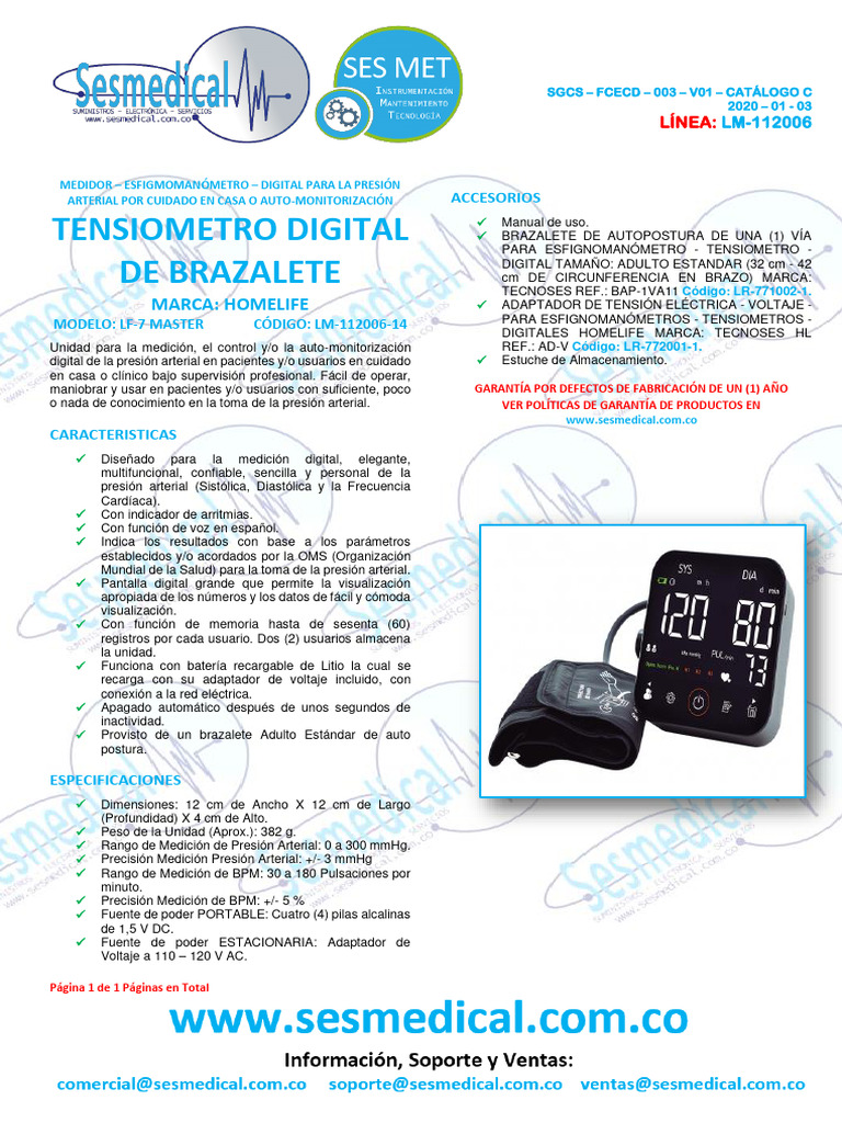 Tensiometro Homelife LF-7 Master - Sesmedical | PDF | Presión sanguínea ...