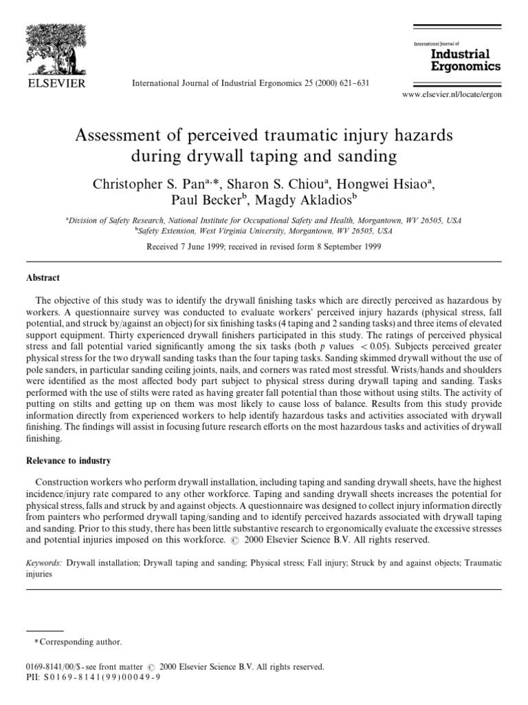 2000 Assessment of perceived traumatic injury hazards during drywall