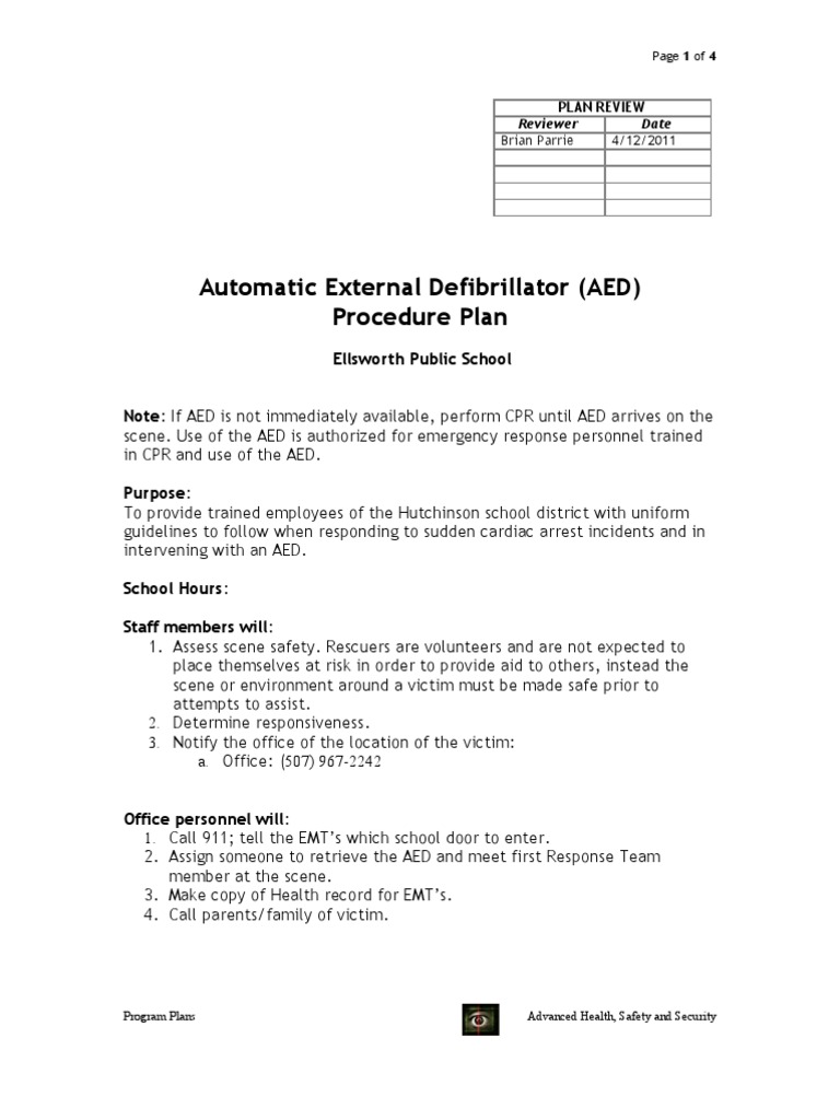 Automatic External Defibrillator (AED) Procedure Plan: Ellsworth Public ...