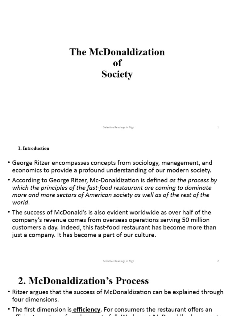 Understanding McDonaldization in Society | PDF | Bureaucracy | Mc Donald's