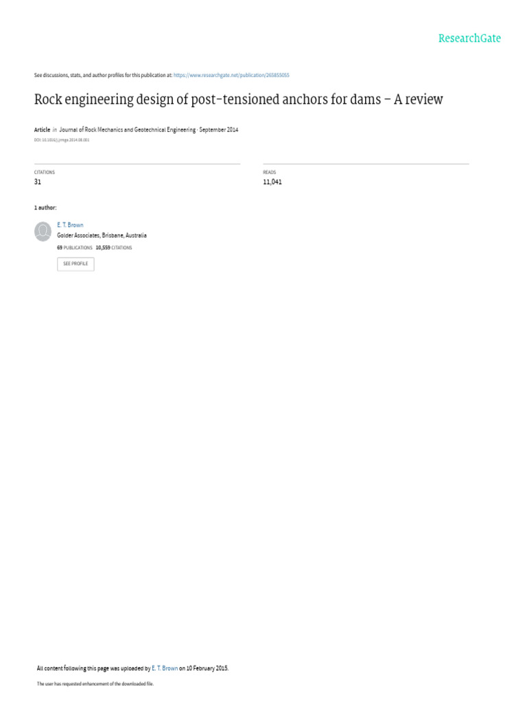 Rock Engineering Design Of Post Tensioned Anchors Pdf