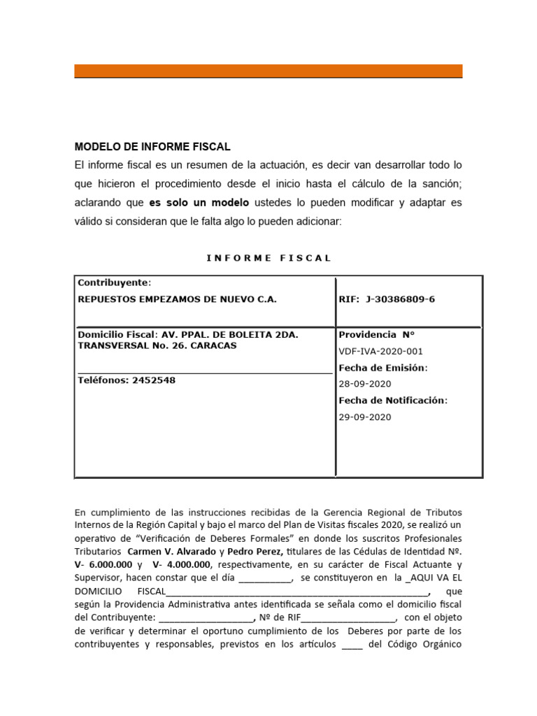 Modelo de Informe Fiscal 2020 | PDF | Factura | Impuestos