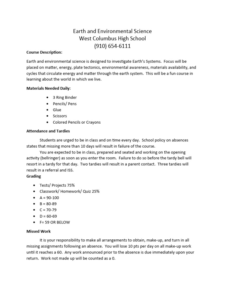 Earth and Environmental Science Syllabus PDF