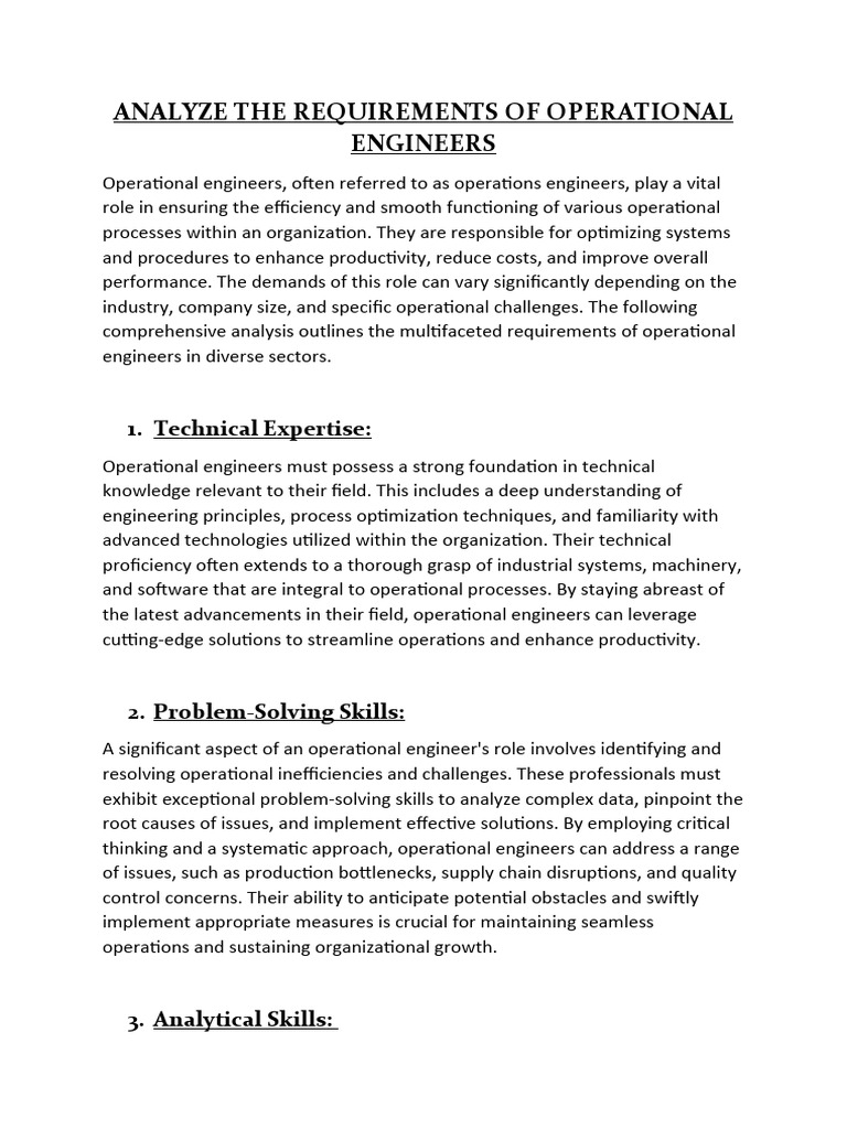Requirements for Operational Engineers | PDF | Finance & Money ...