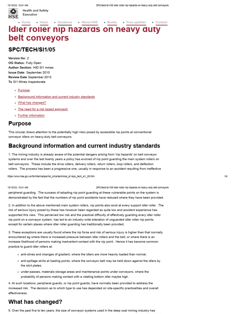 SPC_tech_si1_05 Idler roller nip hazards on heavy duty belt conveyors