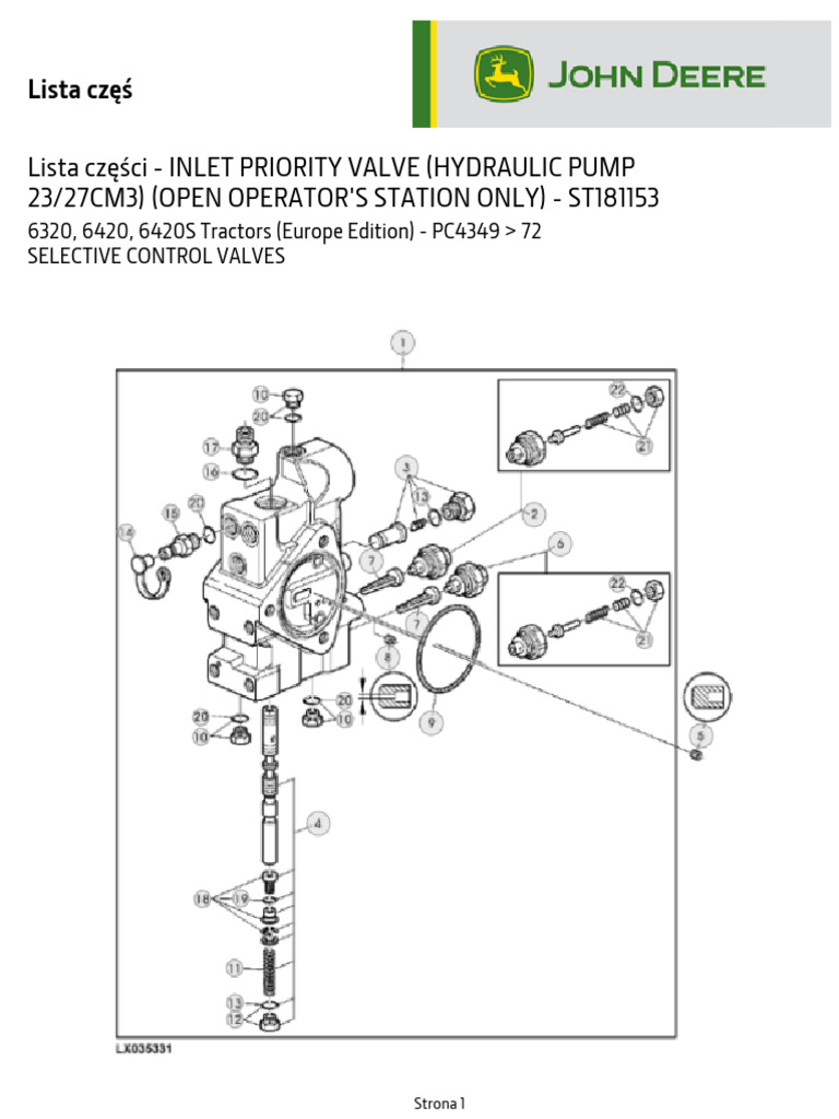 Lista Części - Inlet Priority Valve (Hydraulic Pump 23/27CM3) (OPEN ...
