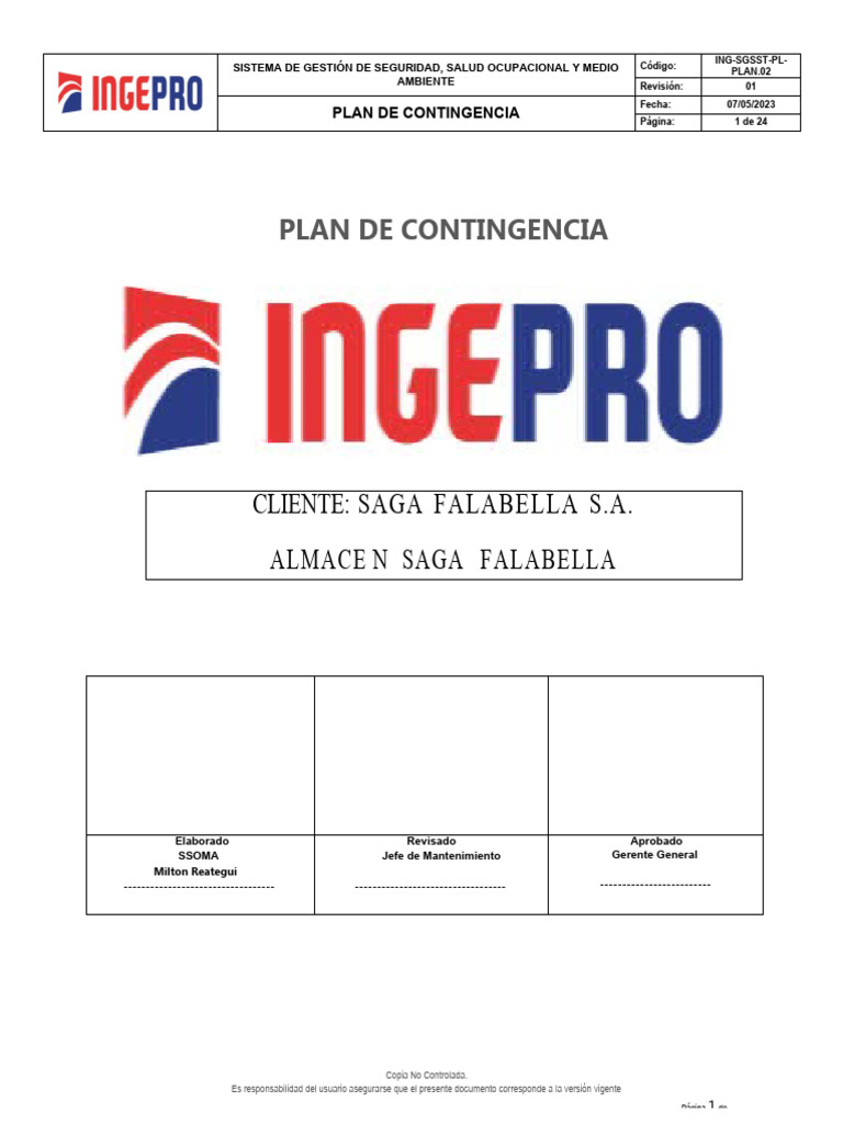 Plan de Contingencia | PDF | Primeros auxilios | Seguridad y salud ...