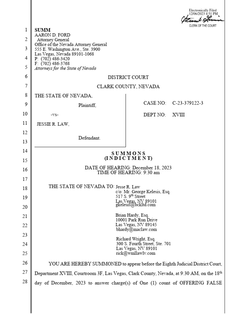 C-23-379122-3 - Summons | PDF | Public Law | Justice