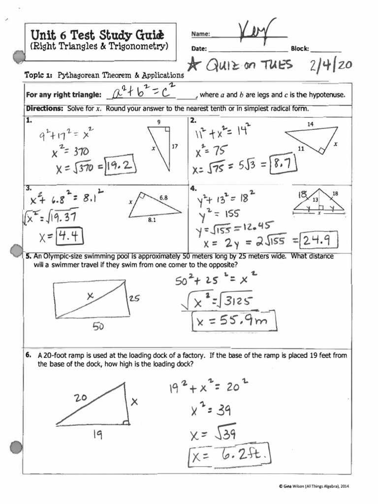 Geometry - Trig Unit 6 Test Answer Key | PDF | Geometry | Elementary ...