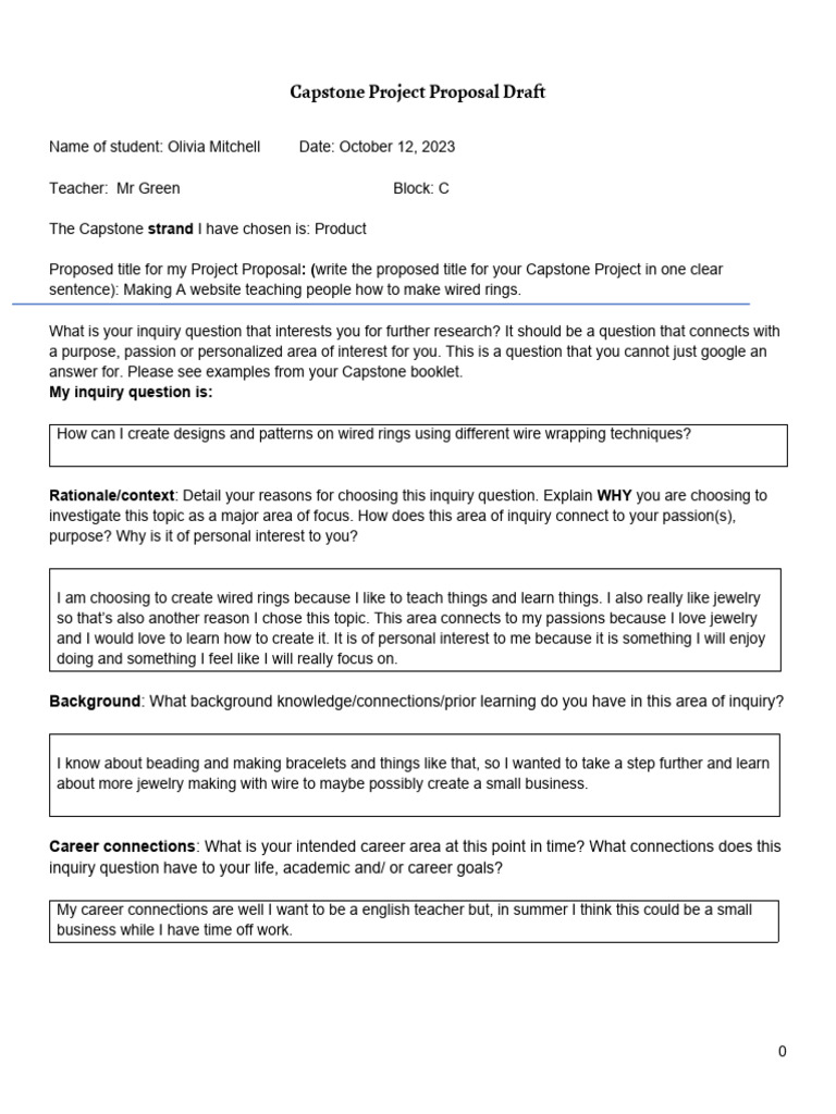Edited - Capstone Project Proposal Draft Student Fillable | PDF ...