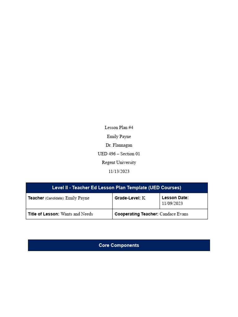 Ued 496 Payne Emily Week 11 Lesson Plan 4 | PDF