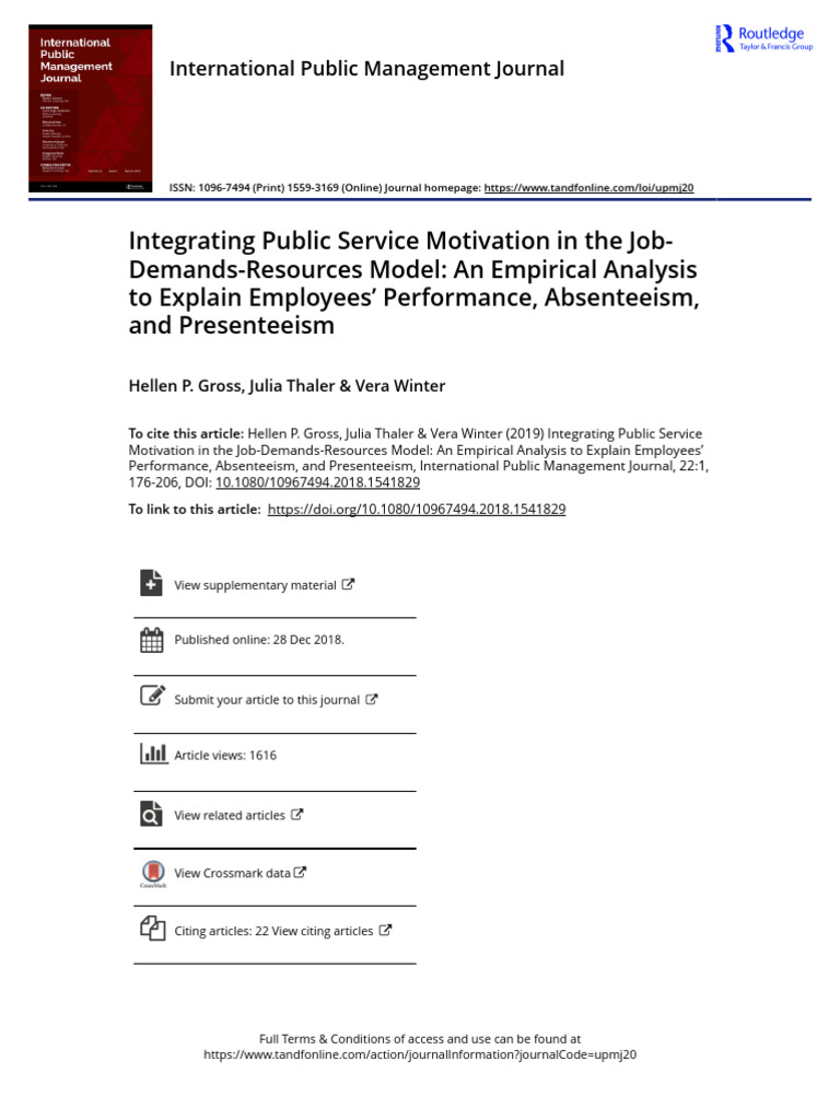 Gross et al 2019 integrating psm in the job demands resources model