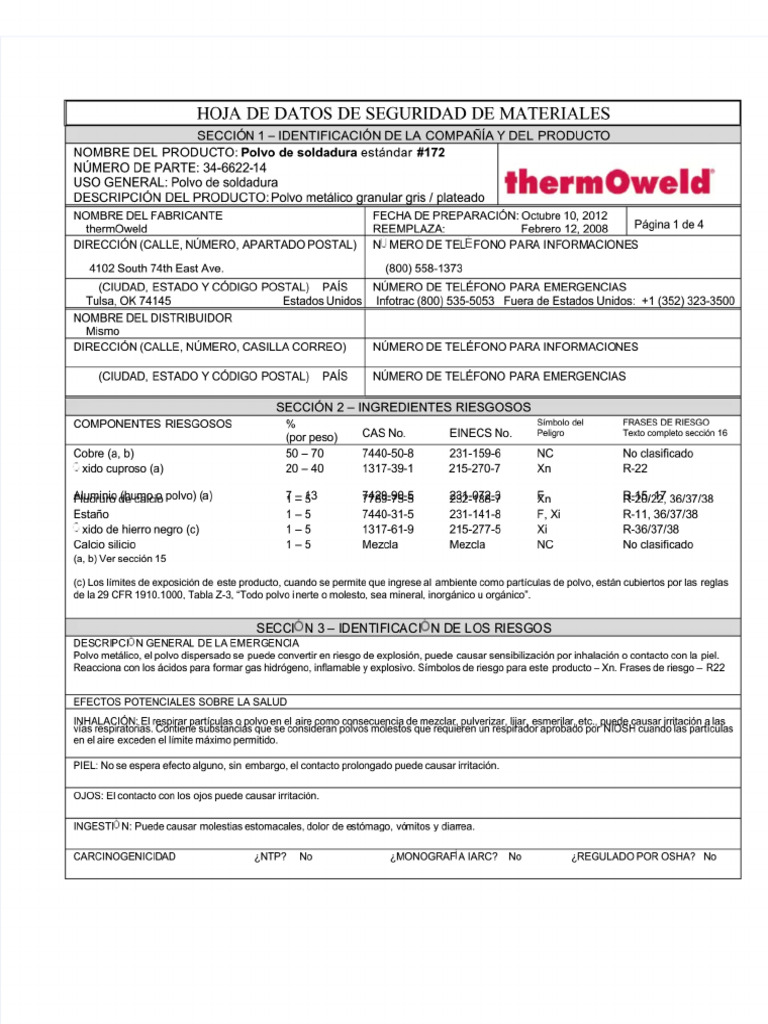 (PDF) Tecnoweld MSDS Soldadura Thermoweld - FEISMO - COM Web Standards ...