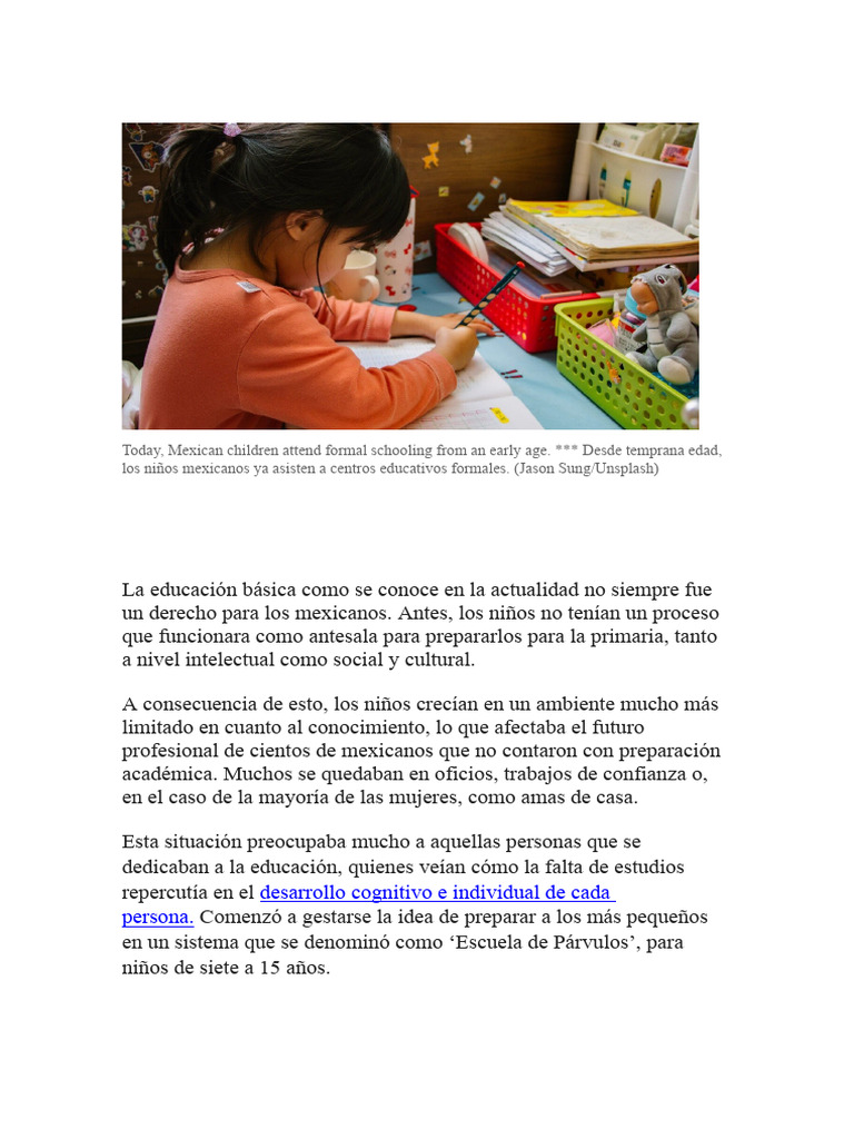 Historia de la educación preescolar en México | PDF | Educación de la ...