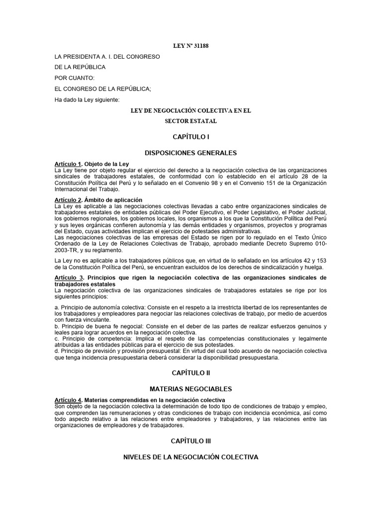 LEY Nº 31188 Ley Beg COlectiva de Trabajo | PDF | La negociación ...
