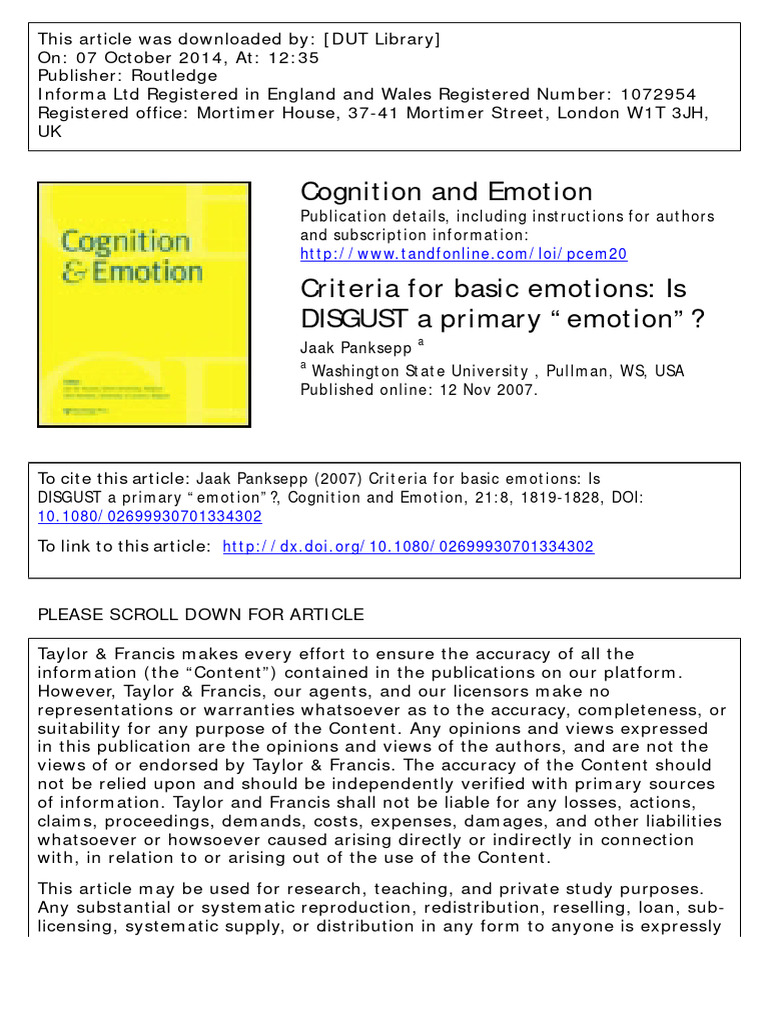 Disgust as a Basic Emotion System | PDF | Emotions | Disgust