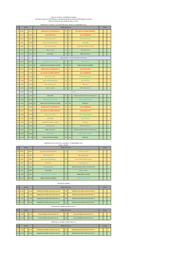 Jadual Pertandingan Futsal 2023 Pdf