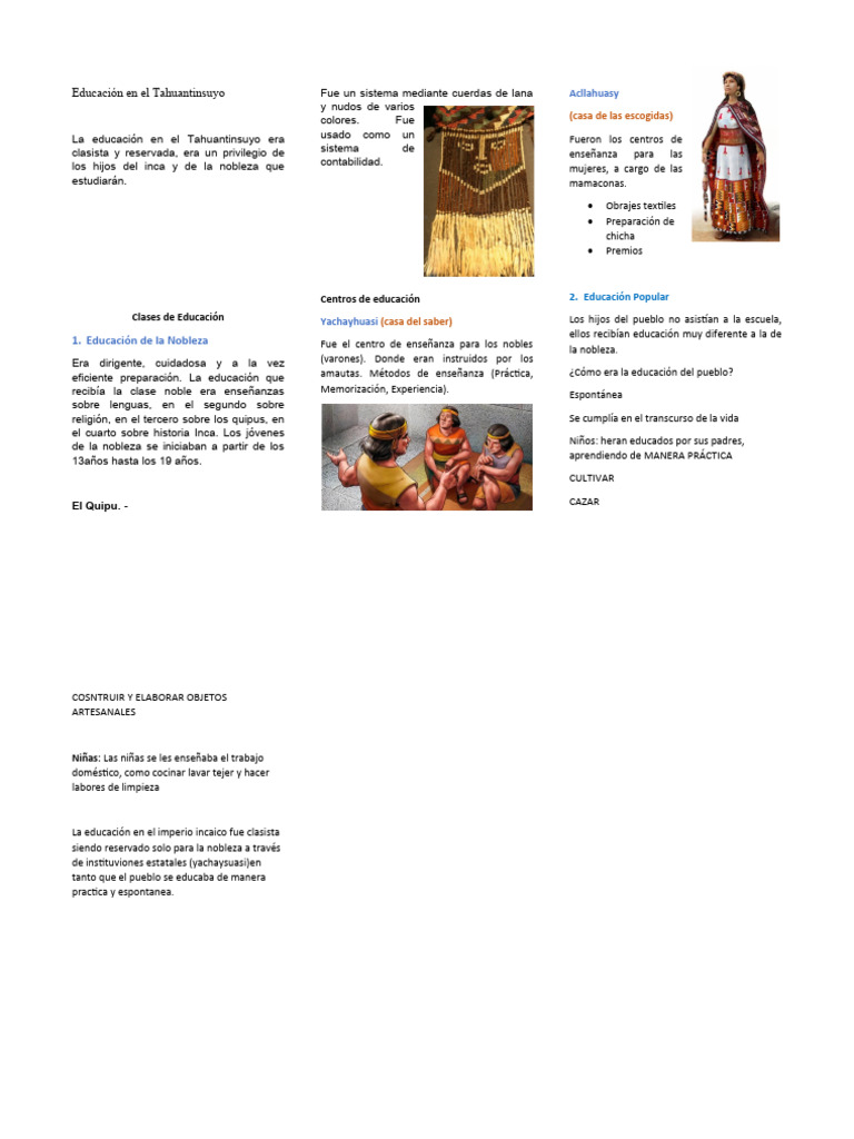 Educación en El Tahuantinsuyo | PDF | Imperio Inca
