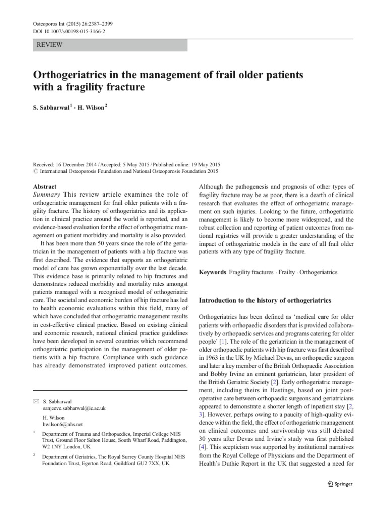 Orthogeriatrics in The Management of Frail Older Patients With A ...