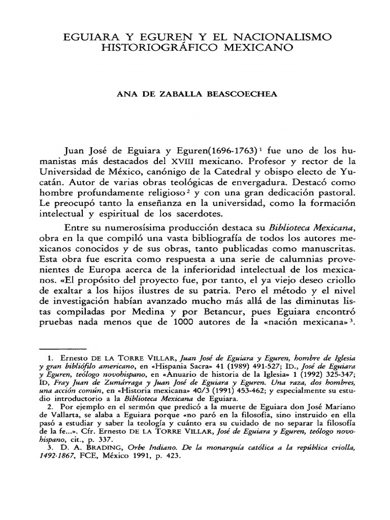 ANA DE ZABALLA BEASCOECHEA Ensayo de Eguiara y Eguren PDF México