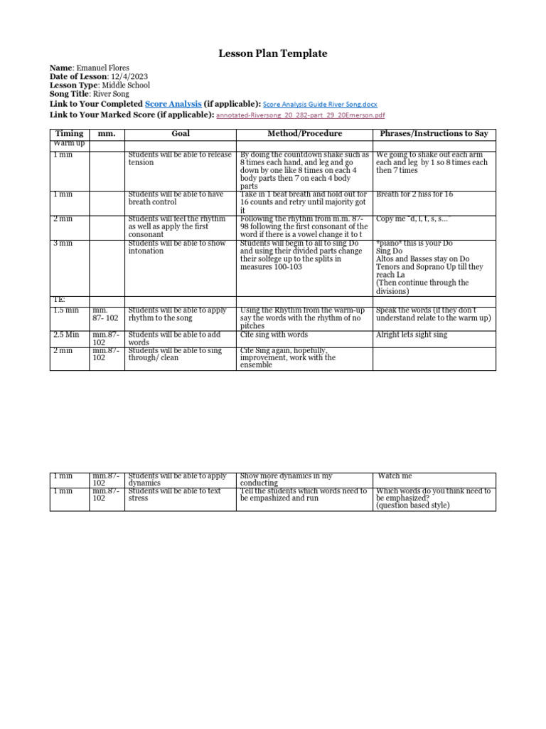 Lesson Plan Middle School | Download Free PDF | Singing | Human ...