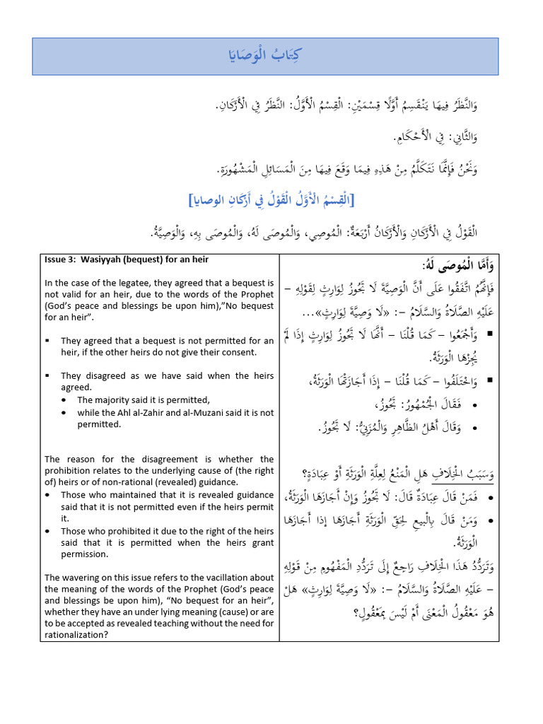 Bequest Rules for Heirs in Islam | PDF