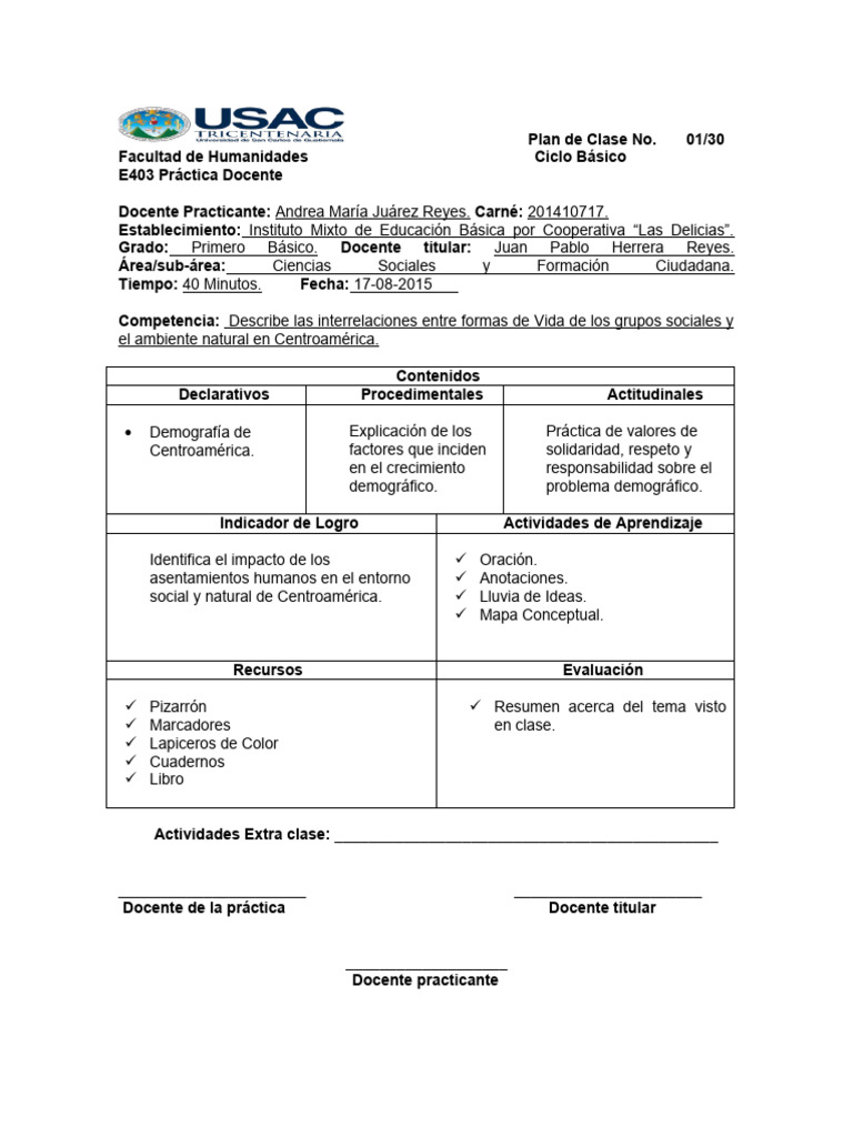 Plan de Clases | PDF | Maestros | Educación primaria