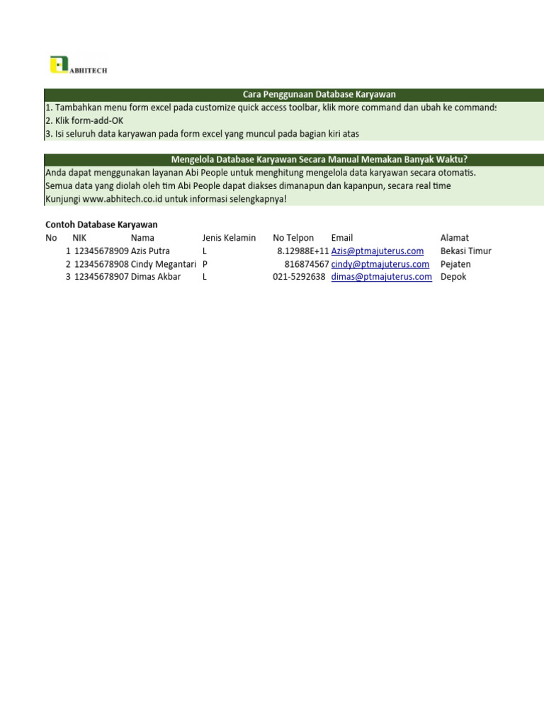 Template Database Karyawan | PDF