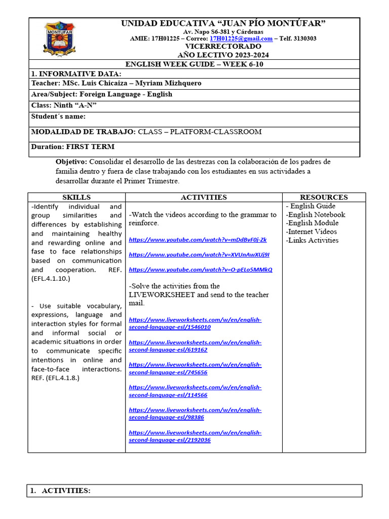 English Week Guide for Ninth Grade | PDF | English Language ...