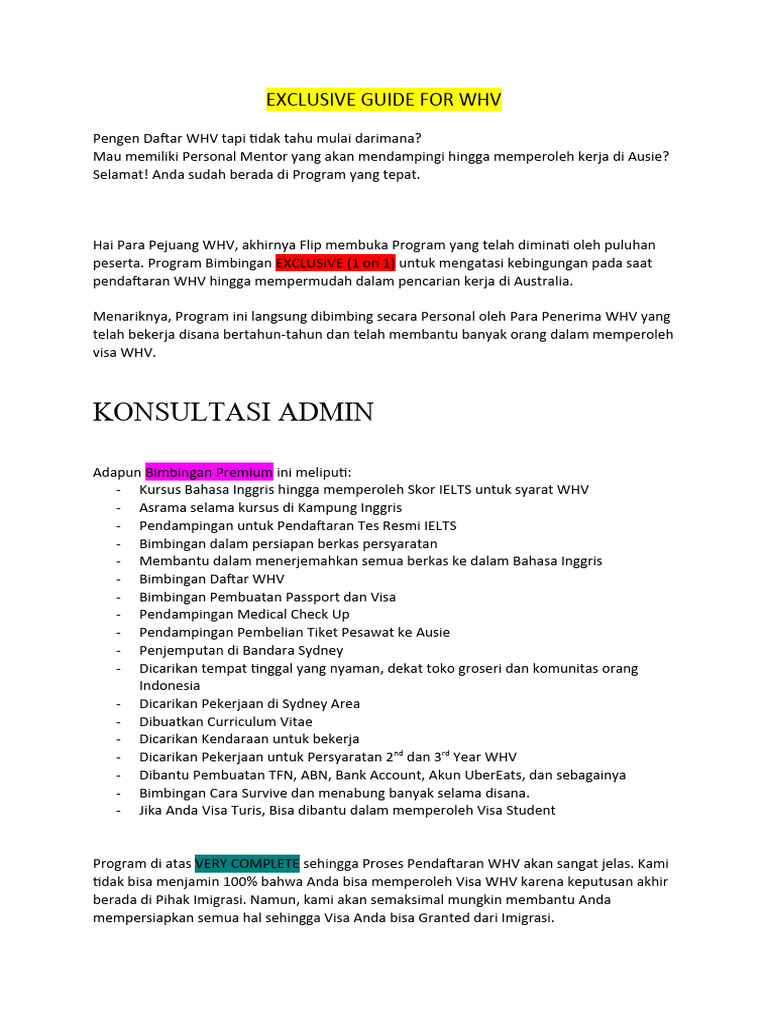 Panduan Eksklusif Program WHV Australia | PDF