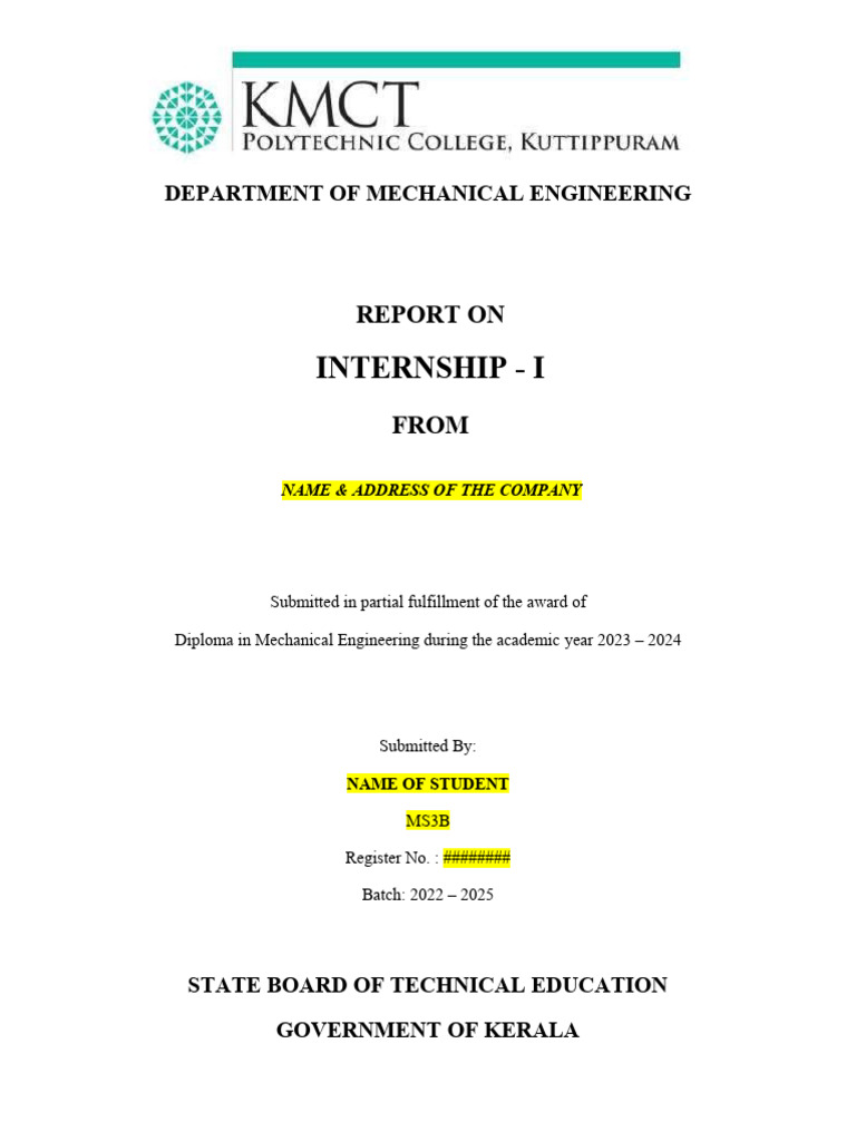 Internship Report: Mechanical Engineering | PDF | Engineering ...