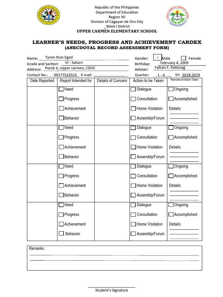 Learner Progress Cardex Form | PDF | Career & Growth