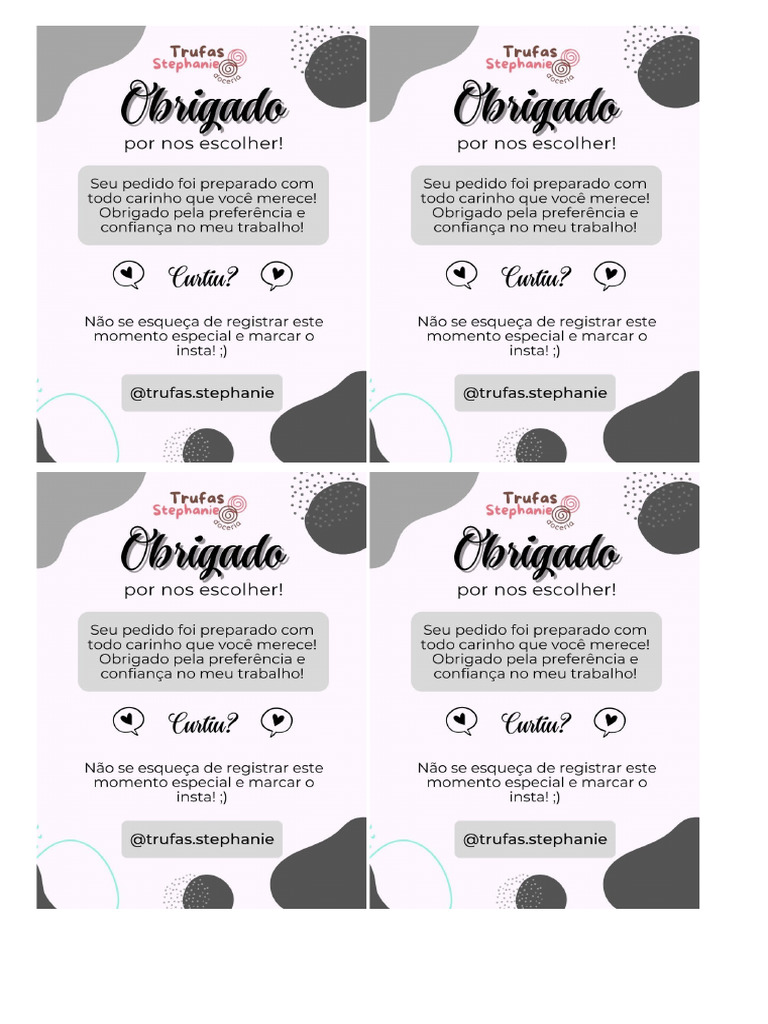 Cartão de Agradecimento Tamanho Ideal | PDF