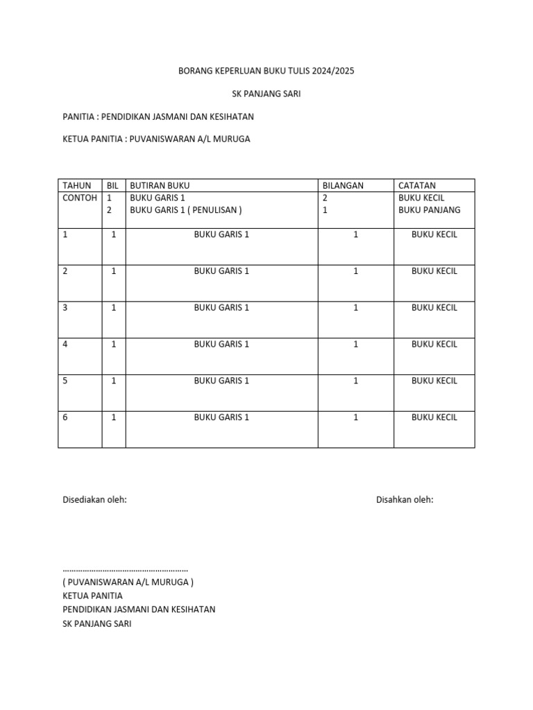 Borang Keperluan Buku Tulis | PDF