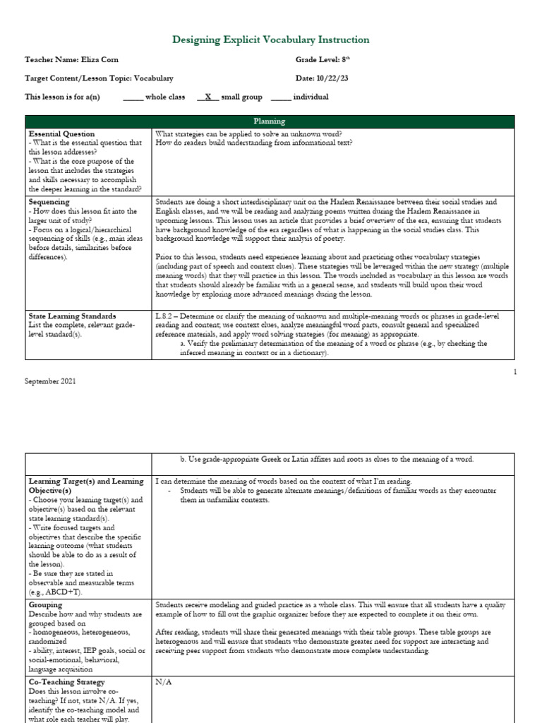 Designing Explicit Vocabulary Instruction Pdf Word Vocabulary